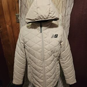 New Balance Cream  puffer hooded zip front  winter jacket size large youth